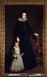 Porträtt av Antonia de Ipenarrieta med sin son Luis. Målning av Diego Rodriguez de Silva y Velasquez (1599-1660)