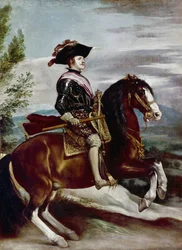 Porträtt av Porträtt av Filip IV till häst, ca 1635 (olja på duk)