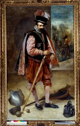 Porträtt av en gycklare känd som Don Juan av Österrike. Målning av Diego Rodriguez de Silva och Velasquez (1599-1660)