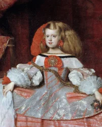 Porträtt av infantan Margareta av Österrike (1651-1673), Filip IV:s dotter. Detalj. Målning av Diego Velázquez (1599-1660), omkring 1659. Mått: 2,12 x 1,47 m. Madrid, Pradomuseet.