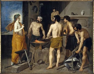 The Forge of Vulcan Painting av Diego velasquez (1599-1660) 1630 Sön. 2,23x2,90 m Madrid, Pradomuseet