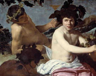Bacchus triumf eller "The drunks" Detalj. Målning av Diego Rodriguez de Silva y Velasquez (1599-1660) cirka 1639-1642. Dämpa. 1,65x2,25 m Madrid, Pradomuseet