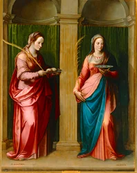 Helgonen Agueda och Lucia, bärande bröst och ögon
