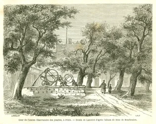 Utsikt över innergården till det före detta jesuitobservatoriet i Pekin (Peking), Kina. Gravyr av Lancelot, i "" Le Tour du Monde, Nouveau journal des Voyages", redigerad av Edouard Charton, Paris
