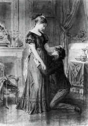 Illustration för Confession of Child of Century, roman av Alfred de Musset (1810-1857), gravyr efter teckning av Diogene Ulyssee Napoleon Maillart (1840-1926)