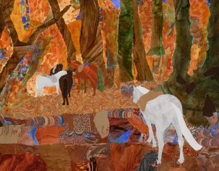 Ponnyer i skogen, 2024 (collage)