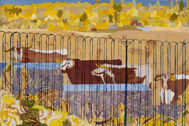 Törstiga långhorn, varm sommar (collage)