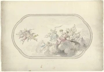 Design för en takmålning med musikskapande kvinnor och putti med en blomsterkorg som allegori på Blijdschap