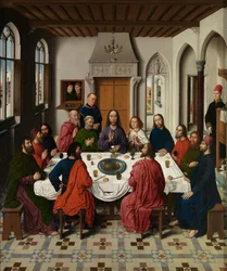 Detalj av Triptyken av den sista måltiden, från det heliga sakramentets altartavla, ca 1464-68 (olja på panel)