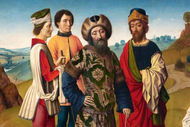 Församlingskyrka (Parochiekerk Sint-Pieter). Målning. Dirk Bouts. S:t Erasmuss martyrskap. Ca 1460-1464. Detalj. Central panel.