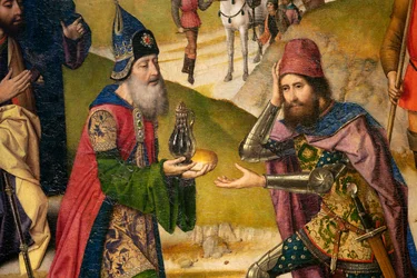 Församlingskyrka (Sankt Peters församlingskyrka). Målning. Sista måltiden. Dirk Bolts. 1464-1468. Detalj. Vänster panel.
