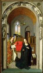 The Annunciation, c.1445 olja på panel detalj av 36895