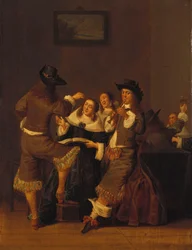 Eleganta figurer som dricker och glädjer sig i en interiör, 1653
