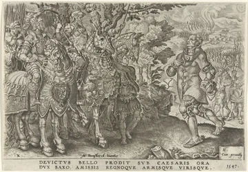 Överlämnande av hertigen av Sachsen på slagfältet i Mühlberg, 1547 Victories of Charles V (serietitel) Divi Caroli. V. imp. välja. max. victoriae, ex multis praecipuae (serietitel)