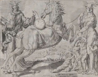 Foolish Knowledge and Foolish Love Trying to Restrain the World, från The Unrestrained Wor..., 1550.