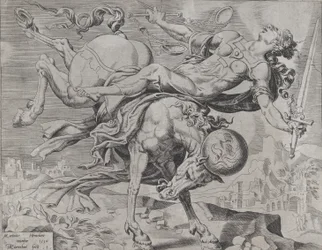 The World Disposing of Justice, från The Unrestrained World, skylt 1, 1550.