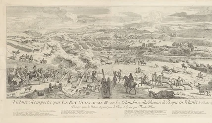 Slag bij Drogheda aan de Boyne, 1 juli 1690 Seger vunnen av Le Roy Guillaume III. om de irländska kvinnorna vid Boyne River i Irland den 1 juli 1690 (titel på objektet)