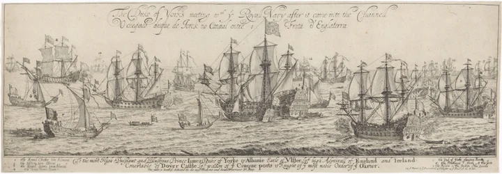 Duke of York hälsar Royal Navy i kanalen Hertigen av Yorks möte n th ye Royall Navy efter att den kom in i Channell / O cheqado duque de Jorck no Cannal entre o Frota d