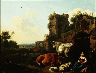 Landskap med herdinna, ca 1670 (olja på panel)