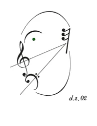 Diminuendo-ansikte - ett sjungande ansikte ritat med hjälp av musiksymbolen för diminuendo och diverse andra musikaliska notationer