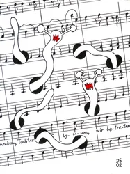Feast of Joy - teckning av ett partitur med maskar som äter sig igenom sidan