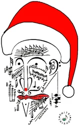 Musical Santa - huvudet på jultomten - jultomten ritad med musikalisk notation och bär en röd hatt