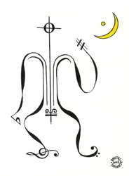 Tystnad - en figur ritad med musikalisk notation med månen i bakgrunden