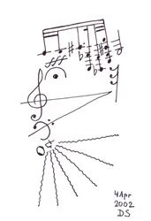"Thrilling Beard" - ett sjungande ansikte med skägg som ritats med musikalisk notation