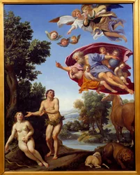 Gud tillrättavisar Adam och Eva Målning av Domenico Zampieri (The Dominiquin) 1625 Sön. 0,95x0,75 m Grenoble, Museum of Fine Arts