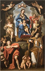 Jungfru och barn med de heliga Petronius och Johannes evangelisten, 1625-1629.