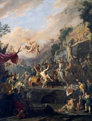 Martyrdom of Saint Lawrence, målning av Domenico Gargiulo kallad Micco Spadaro (1609 eller 1610-ca 1675), Italien