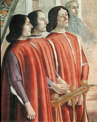 Medlemmar av familjen Sassetti, från en scen från en cykel av den helige Franciskus av Assisis liv, 1486 (detalj av 85235)