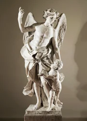 Skyddsängel, ca 1724, av Domenico Antonio Vaccaro (1678-1745), marmorstaty, höjd 190 cm, anti-Sacristy of Basilica of San Paolo Maggiore, Neapel, Kampanien, Italien