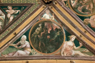 Enee räddar Anchise från elden av trojansk fresco av Domenico Beccafumi (1486-1551)