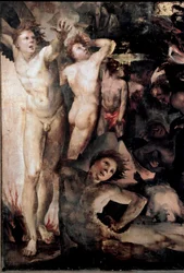 Saint Michael Chasing Rebel Angels (Fall of Rebel Angels), detalj. Målning av Domenico Beccafumi (1486-1551)
