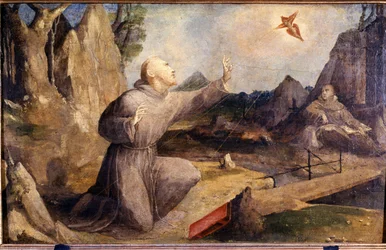 St Francis får stigma. Beccafumi Domenico Mecarino (ca 1486 - 1551)