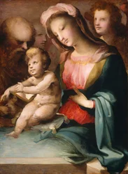 Den heliga familjen med änglar, ca 1545-1550 (olja på pannå)