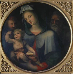 Den heliga familjen med den unge Johannes Döparen, ca 1518 (olja på panel)