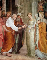 Jungfruns bröllop, detalj. Målning av Domenico Beccafumi (1486-1551)