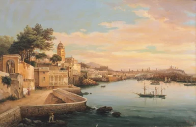 Utsikt över Genua från trädgårdarna i Palazzo Doria Pamphilj, av Pasquale Domenico Cambiaso (1811-1894), Italien
