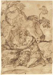 Saint Jerome läser i vildmarken