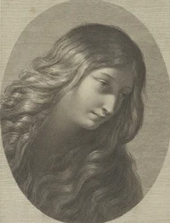 Huvudet på Maria Magdalena tittar ner till höger, i en oval ram, efter Ren..., ca. 1745-1803.