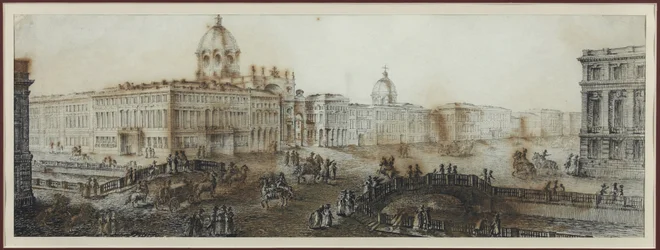 Nevsky Prospekt (perspektiv Nevski) nära Katarinakanalen i Sankt Petersburg - Domenico Felice Lamoni (1745-1830). Akvarell och vit färg på papper, efter 1782. Statens museum för Sankt Petersburgs historia