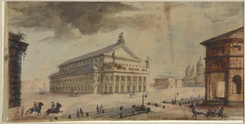 Sankt Petersburgs kejserliga Bolshoi Kamenny-teatern - Domenico Felice Lamoni (1745-1830). Akvarell och vit färg på papper, före 1783. Statens museum för Sankt Petersburgs historia