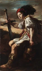 Italienska:  Davide con la testa di Golia David med Goliat huvud