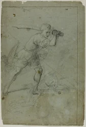 David som halshugger Goliat (rekto); Skiss av draperad kvinnlig figur med höger arm upphöjd över huvudet (verso)