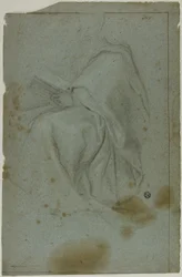 Sittande draperad mansfigur med bok (recto); Två sittande kvinnor med skiss av vänster hand (verso)