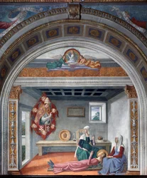 Tillkännagivande av döden till St Fina av Saint Gregory the Great - Fresco