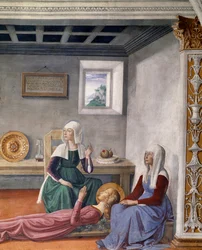 Tillkännagivande av döden till St Fina av Saint Gregory the Store, detalj (fresk