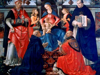 Madonna och barn tronade med de heliga, 1483